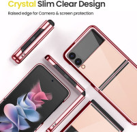 Луксозен твърд гръб  кристално прозрачен за SAMSUNG Z Flip 3 F711 златисто розова рамка 